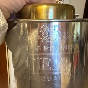 Golden Lid Metallic Tea Canister - 'Tea' Embossed
